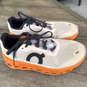 ON Clouds WOMEN'S 8.5 CLOUDMONSTER Fawn Turmeric Orange White Running Shoes EUC